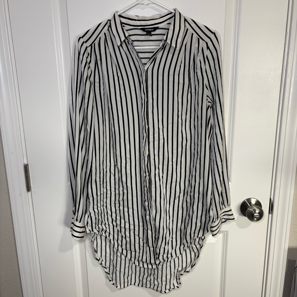 Express Black and White Striped Women's Button Down Top Dress